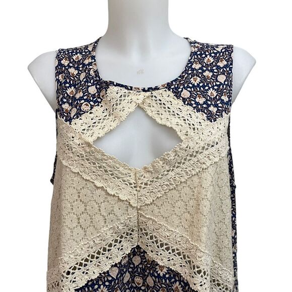 SEA NEW YORK Floral Peekaboo Lace Neckline Sleeveless Shift Sundress sz 10 - Picture 3 of 9